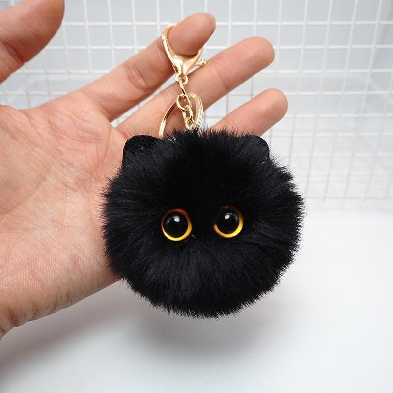 Fluffy plush cat keychain charm