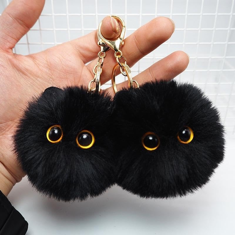 Fluffy plush cat keychain charm